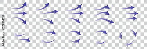 Set of blue arrow showing air flow isolated on transparent background - stock vector
