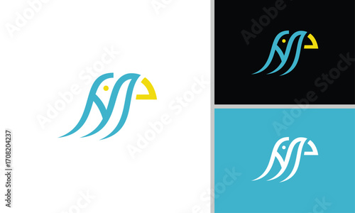 Creative, simple, minimalist, and elegant M letter logo design with a combination of macaw birds