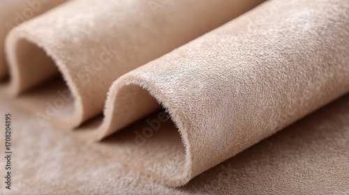 Beige Suede Fabric Folded in Close-up Showing Soft Texture and Fine Detail