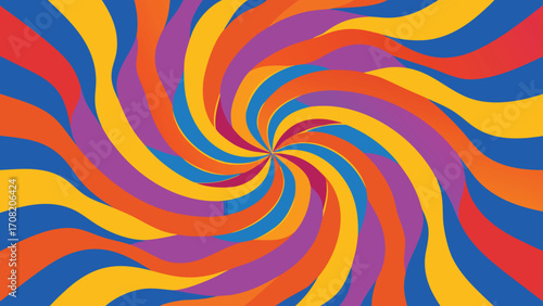 Swirling psychedelic vortex pattern with vibrant rainbow colors and wavy lines abstract