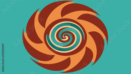 Swirling Spiral Design With Orange Brown and Teal Colors Keywords: abstract, spiral, swirl, vortex, circular, design, pattern, graphic, illustration, orange, brown, terracotta, teal, turquoise
