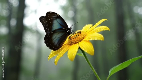 Blue Butterfly on Yellow Flower