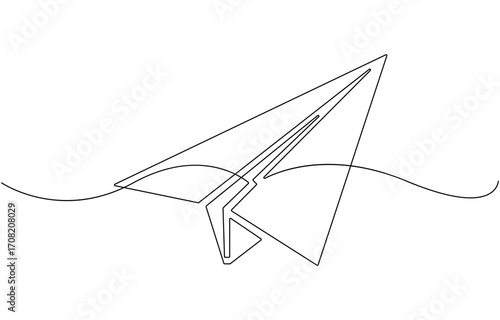 Paper plane continuous one line drawing.