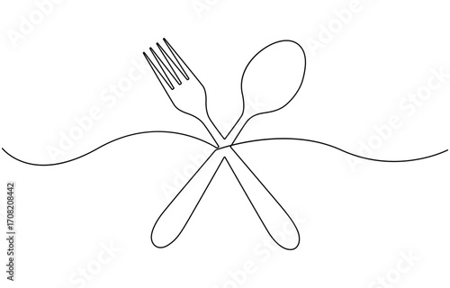 One continuous line plate, khife and fork.