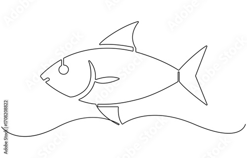 Fresh salmon fish in continuous line art drawing.