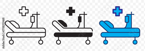 Medical Cross over Hospital Bed stock and fill Sign. Editable stroke. Suitable for various type of design, banners, infographics, stores, shops, web sites