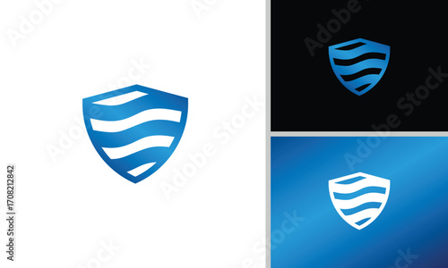 Creative, minimalist and elegant shield and wave logo design