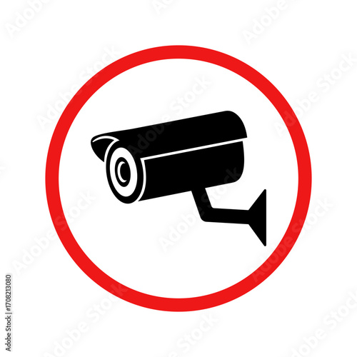 Security camera silhouette with a bold red prohibition symbol conveys a sense of restriction and privacy in simple illustration style, ideal for security awareness and policy materials.