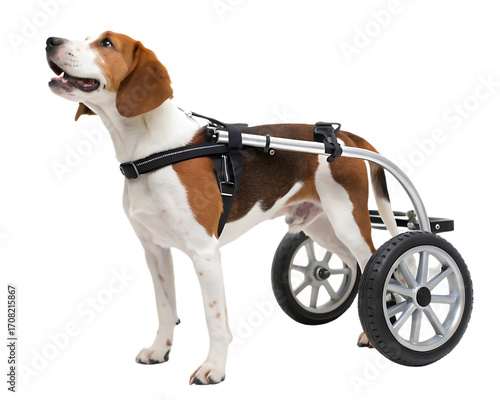 Dog in wheelchair assistive pet technology white background, isolated on transparent background