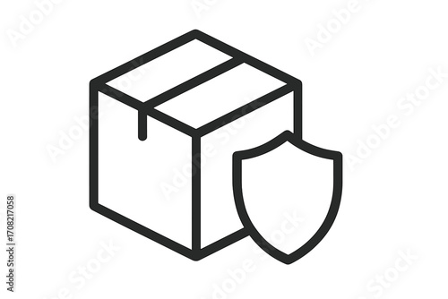 Secure delivery icon with package and shield. Concept for shipping insurance, protected cargo, and safe logistics. Vector illustration for freight guarantee and parcel safety.