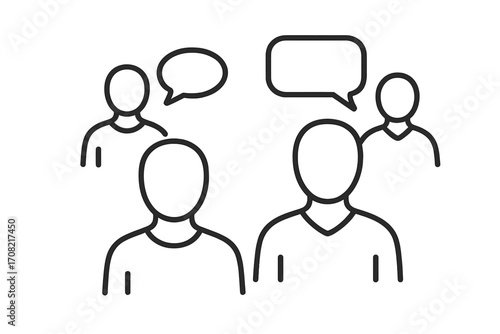 Group of people talking. Communication icon. Teamwork, discussion, dialogue, feedback concept. Social network community. Business meeting. Collaboration metaphor illustration.