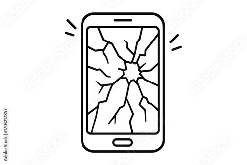 Broken smartphone with cracked screen vector icon. Damaged phone outline symbol for repair service, insurance concepts. Mobile device problem, accident illustration for web.