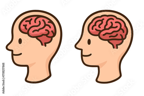 Human head profile with brain inside. Psychology, mental health concept. Simple cartoon vector for neuroscience, anatomy, thinking, intelligence, education, knowledge symbol.