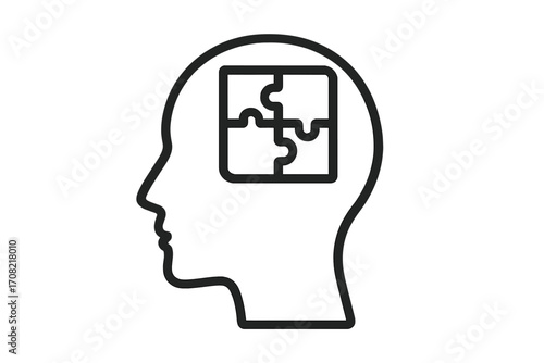 Human head with puzzle pieces. Concept for psychology, mental health, logic, and problem-solving. Symbol for autism, dementia, or mental disorders. Vector illustration.