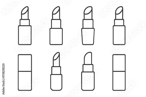 Lipstick line icon set. Minimalistic linear pictogram bundle for web and graphic design. Cosmetics, makeup and beauty vector symbol for apps, banners, social media.