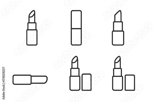 Lipstick line icon pack. Minimalistic pictogram set for web and graphic design. Cosmetic, makeup, and beauty concept. Vector linear illustration symbols for apps and social media.