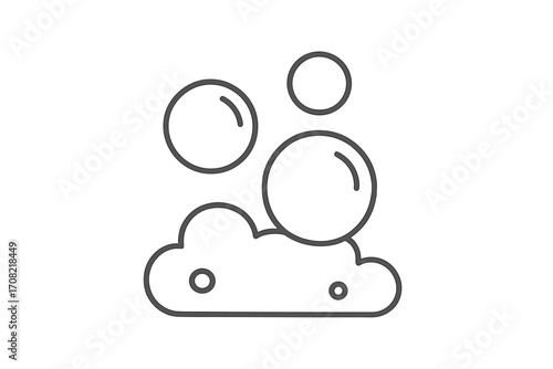 Soap bubbles and foam vector line icon. Suds and lather symbol for cleaning and washing. Hygiene concept. Simple outline illustration for shampoo, detergent, bath, and laundry.