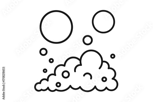 Soap bubbles and foam outline icon. Vector cartoon illustration for cleaning, washing, and hygiene concepts. Simple line art fizzy water or bath suds graphic element.