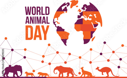 World Animal Day celebrated with diverse wildlife silhouettes against a global backdrop