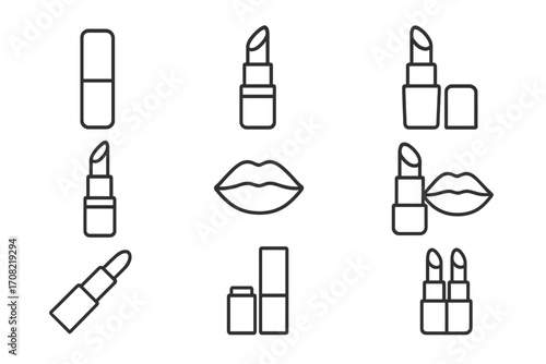 Lipstick line icon set. Cosmetics, makeup, and beauty concept. Minimal vector pictogram collection of lips, lip balm, and pomade symbols for web design, apps, and UI.