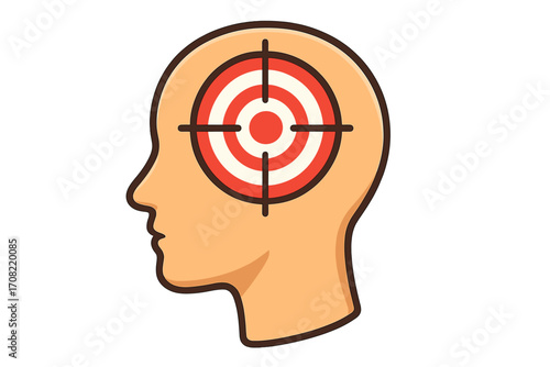 Human head with target symbol. Metaphor for goal setting, focus, and business strategy. Customer targeting and marketing aim. Psychology, mindset, concentration concept vector.