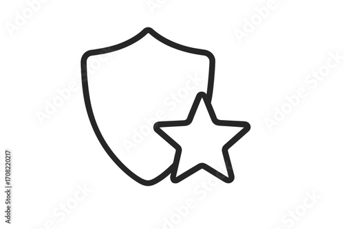 Shield with star icon. Protection, safety, and security concept. Premium quality, best choice, and guarantee badge. Favorite award symbol. Linear vector logo for web design.