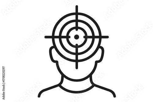 Target on head icon for business strategy and marketing. Concept of focus, goal, and concentration. Metaphor for customer targeting, mindset, and achieving objectives.
