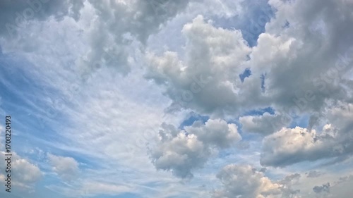 Bright Fluffy Cumulus Clouds Drifting Across Vivid Blue Sky — 4K/60fps Nature Time-Lapse Background