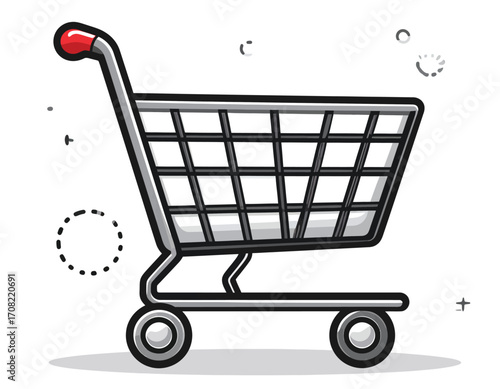 Hand drawn shopping cart vector illustration on white background.
