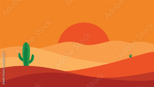 Tranquil desert landscape illustration with rolling dunes and cactus vector