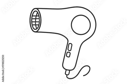 Line art hair dryer illustration, vector cartoon style with transparent background, electric hair styling tool design for beauty, salon, and personal care concept graphics