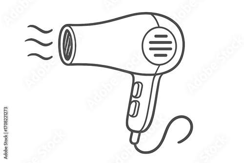 Hair dryer line icon vector illustration, electric hairdryer device for salon styling, beauty concept, minimal black stroke art with transparent background, graphic design element