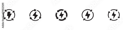 Energy electricity reuse icon sign. Recharge icon set. Vector Illustration.