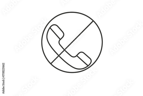 Prohibited phone call icon, no telephone sign, communication ban symbol, editable thin line vector illustration, transparent background, avoid calls concept, no contact