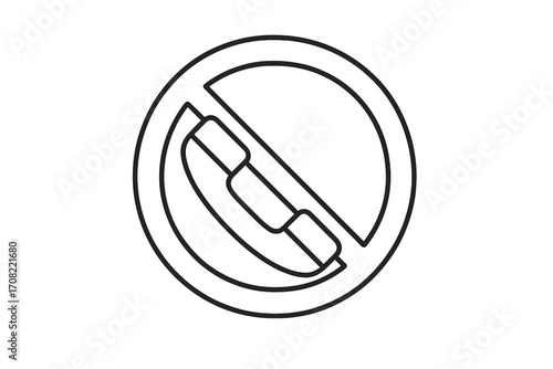 Prohibited sign with phone handset symbol, no calling allowed, communication restricted, thin line icon, vector cartoon illustration on transparent background, order set
