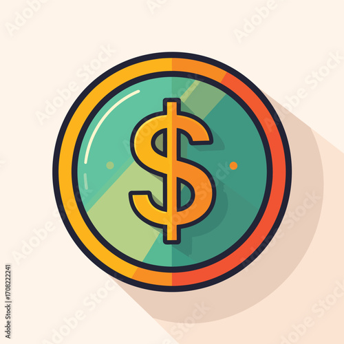 Illustration of a golden dollar coin with a prominent dollar sign symbol.