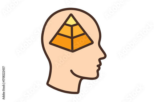 Human head silhouette with pyramid symbol inside brain concept, creative thinking, mental structure, abstract mind illustration, intelligence icon for websites and apps