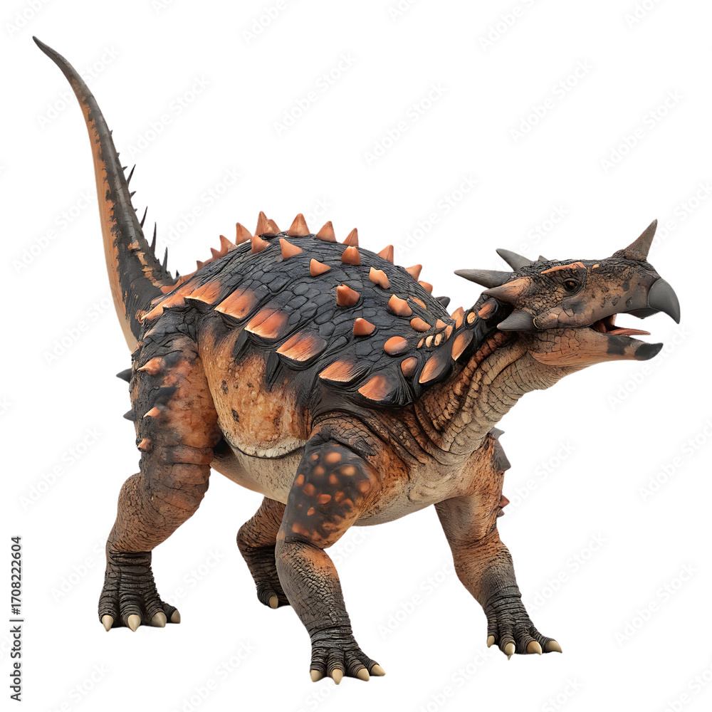 Fototapeta premium Euoplocephalus dinosaur standing isolated studio shot white background, isolated on transparent background