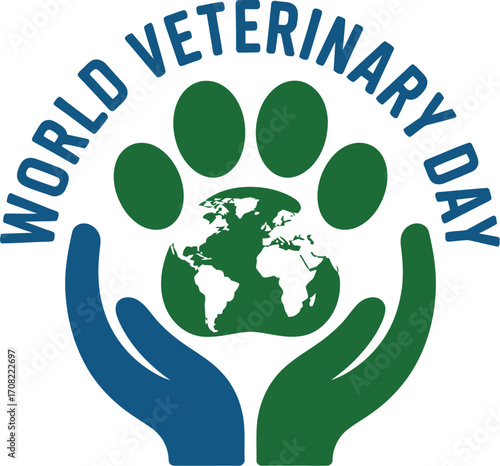 Hands cradle paw print with earth, celebrating World Veterinary Day globally.