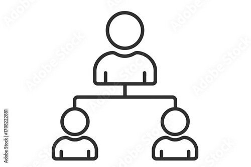 Modern staff hierarchy organizational chart outline icon, minimalist team structure symbol for design, business apps, social networks, vector cartoon illustration, transparent background, ordered set