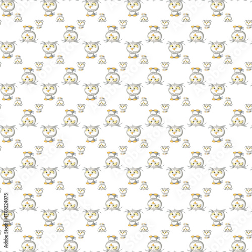 Seamless childish pattern with funny animals faces . Creative  kids texture for fabric, wrapping, textile, wallpaper, apparel. Vector illustration