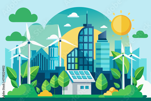 Sustainable city powered by wind and solar energy for a greener future and eco friendly lifestyle