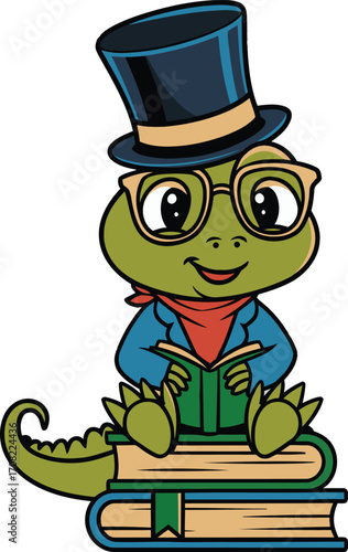 a cute cartoon lizard with glasses