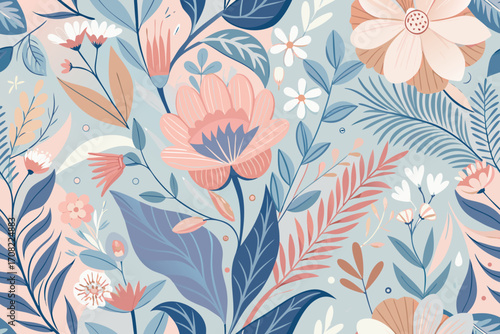 Stunning floral bloom pattern in pastel shades for elegant backgrounds and textile designs