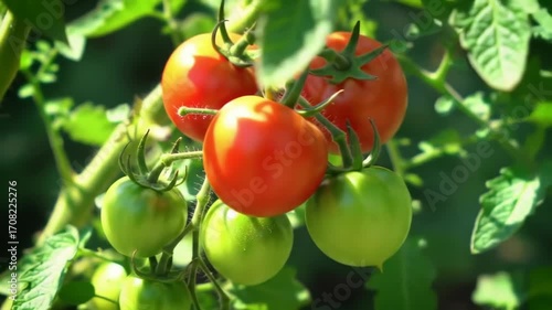 Ripe & Green Tomatoes on the Vine A Garden Close-Up