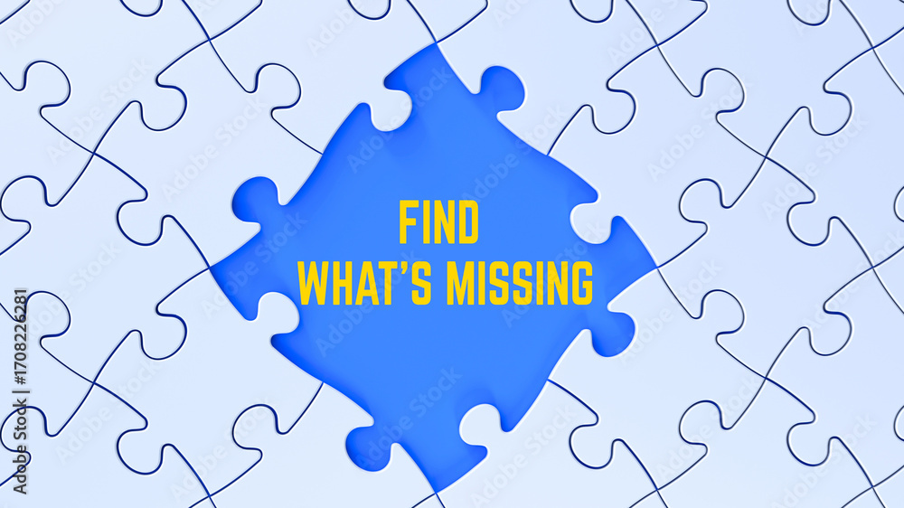 Fototapeta premium Find What’s Missing motivational banner on jigsaw puzzle