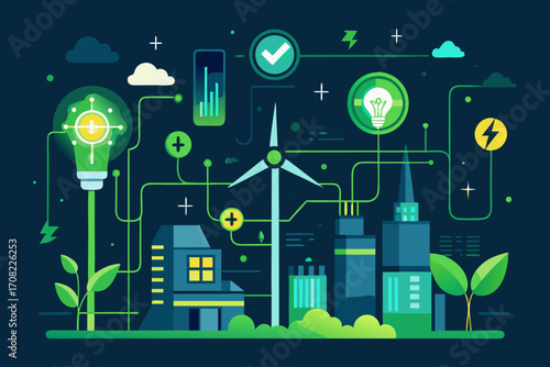 Sustainable city powered by renewable energy is growing with nature and modern technology