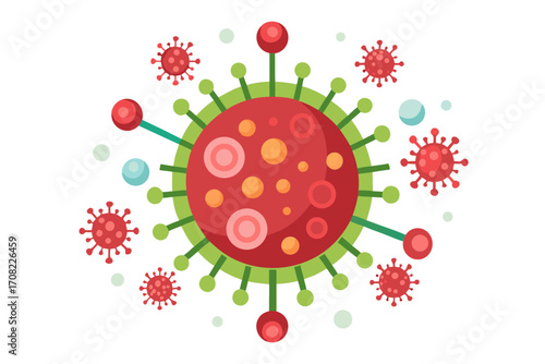 Colorful virus cell spreading disease concept, graphic illustration for health awareness campaign