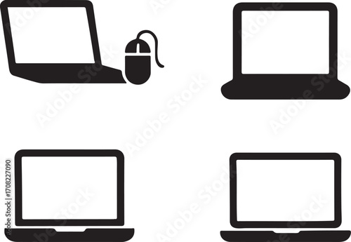 Set Of Laptop Icon Silhouette, Minimalist Vector Illustration. Simple Laptop Computer Vector Icon - Black Silhouette on White