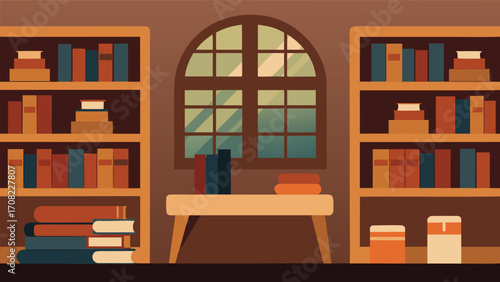 Vintage library scene vector illustration timeless knowledge bookshelves old academia